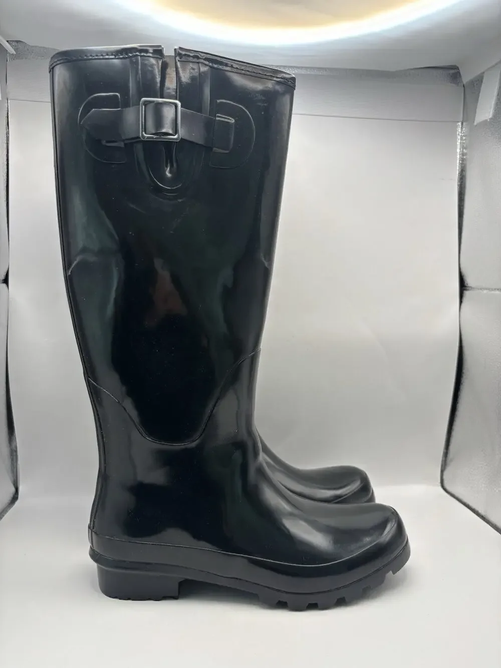 Gianni Bini High Black Rubber Rain Boots Women Size 8